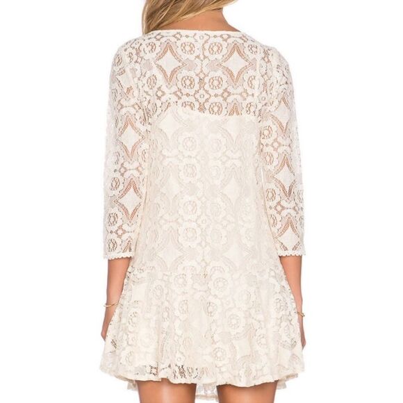 Free People Cream Lace Peplum 3/4 Sleeve Mini Dress - Picture 2 of 7